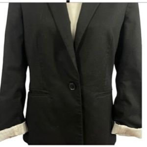 Mexx boyfriend one button blazer with roll up sleeves in white with black.